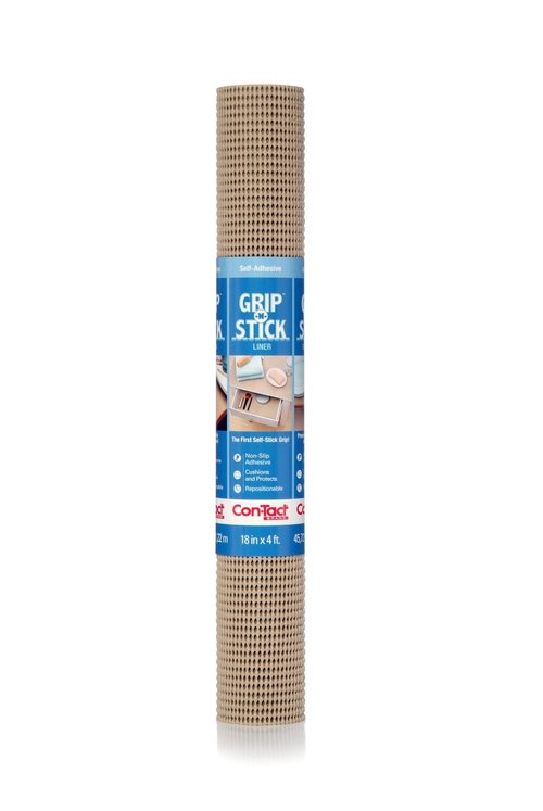 Con-Tact Brand Grip-N-Stick Adhesive Grip Shelf & Drawer Liner, 18 Inches by 4 Feet, Taupe