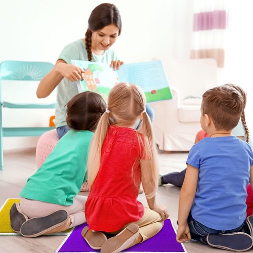 Drydiet 24 Pcs Kids Carpet Square Seats 16 Inch Rainbow Floor Rug Mats Colorful Non Slip Soft Floor Rug Cushions for Classroom School Learning Area Group Activity Home Play Area