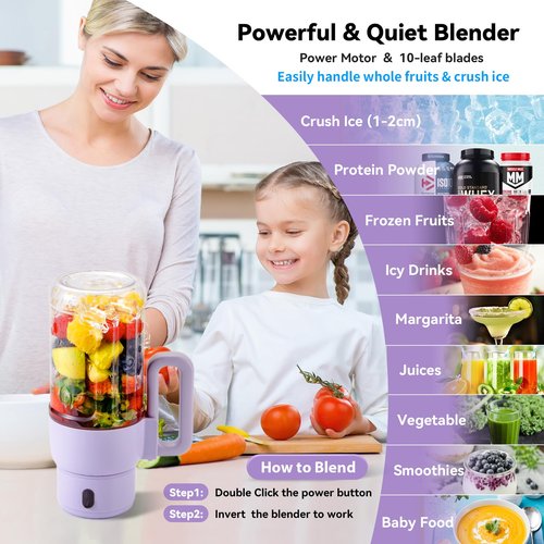 Mixido Portable Blender for Smoothies, 34oz Personal Size Mini Small Protein Shake Smoothie Blender, Cordless & BPA Free with Leakproof Lanyard Sip Lid (Purple)