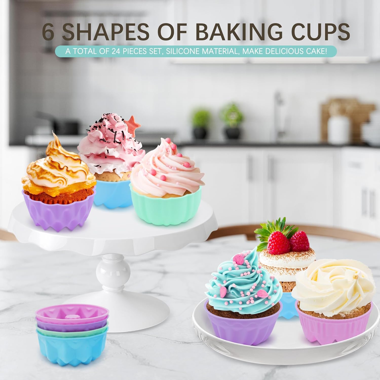 Skiennix 24-Pack Silicone Donut Molds - Nonstick 3-Inch Baking Cups | Oven, Microwave & Dishwasher Safe