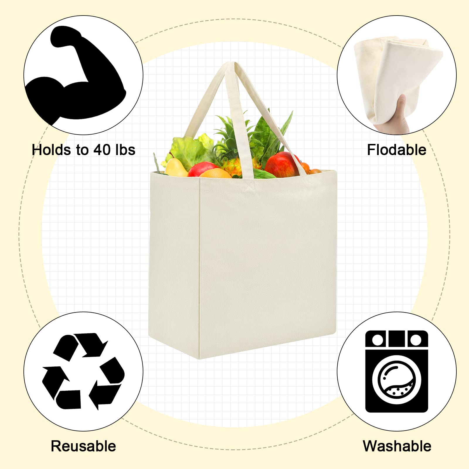 Reginary 12 Pack Canvas Grocery Bag Large Blank Shopping Tote Bags Reusable Pouches Bulk with Handle, 14 x 14 x 7.9'' (White)