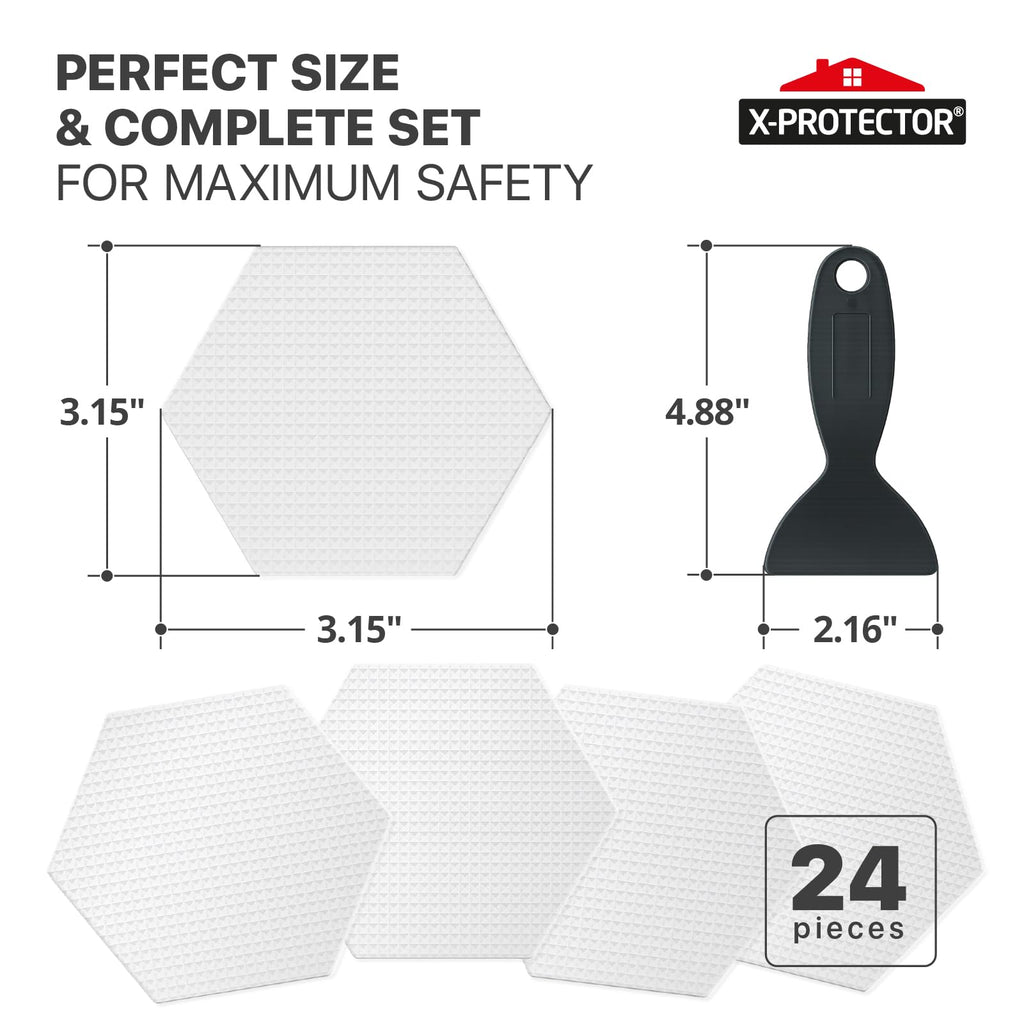 X-Protector Bathtub Non Slip Stickers - 24 PCS Pack 3.15" - Clear Anti Slip Shower Stickers - Premium Shower Adhesive Strips - Self Adhesive Bathtub Non Slip Decals - Prevent Unexpected Slipping!