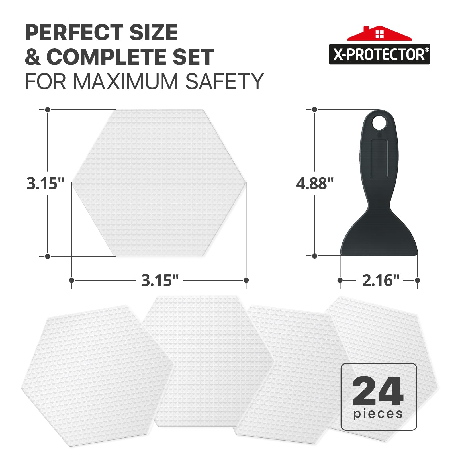 X-Protector Bathtub Non Slip Stickers - 24 PCS Pack 3.15" - Clear Anti Slip Shower Stickers - Premium Shower Adhesive Strips - Self Adhesive Bathtub Non Slip Decals - Prevent Unexpected Slipping!