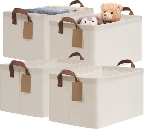 CHICVITA Large Storage Baskets - Collapsible Closet Organizer Bins with Metal Frame | 16.8" x 11" x 9.8", Beige