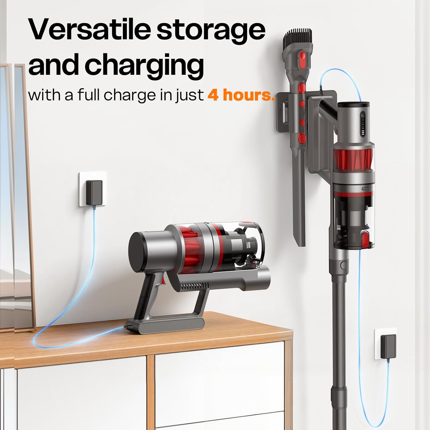Skiennix Cordless Vacuum Cleaner - Powerful 600W Suction | Lightweight & Rechargeable Design, Grey