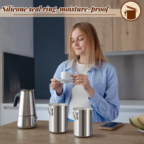 Lallisa 9 Pcs Stainless Steel Kitchen Canister 62 fl oz with Airtight Clear Clamp Lid, Metal Food Storage Container Set for Coffee Bean Ground Coffee Flour Sugar Spice Tea Cereal Snack Candy Pantry
