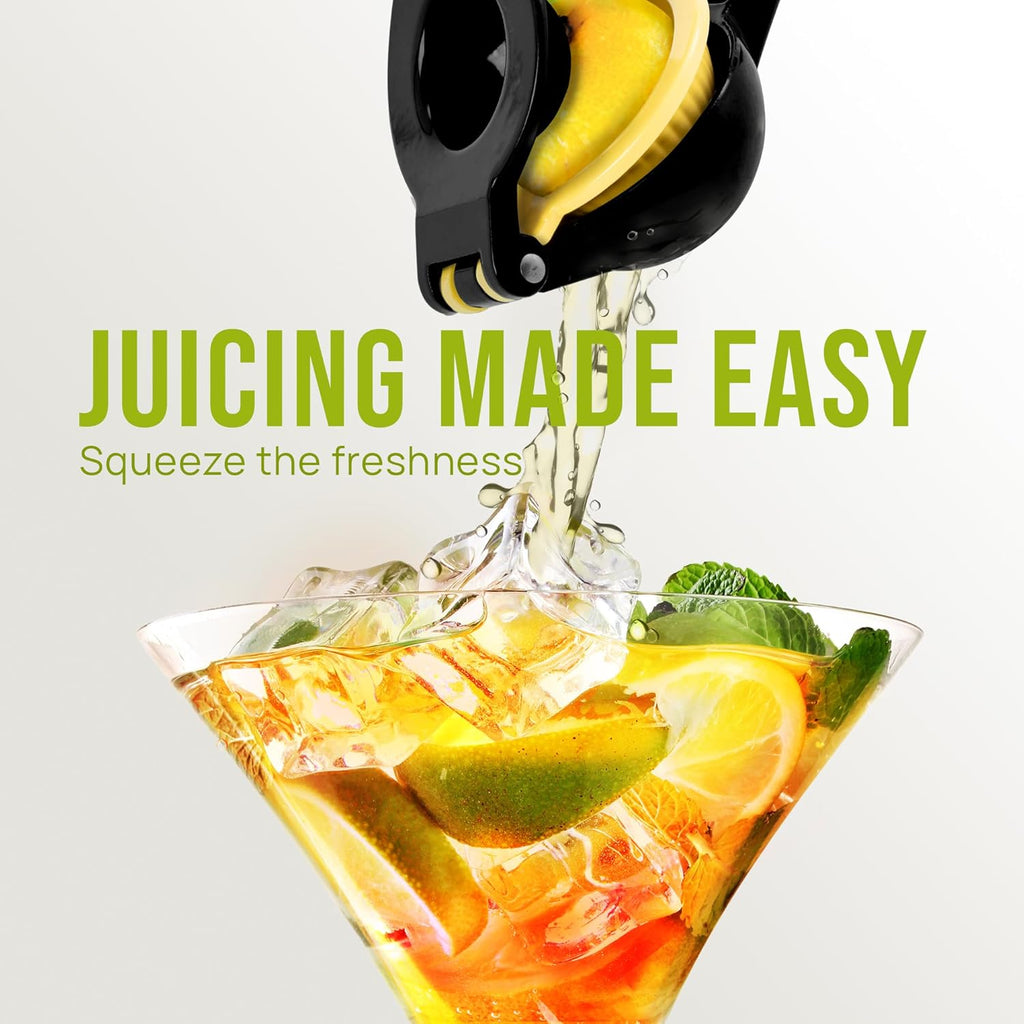 Zulay Kitchen Lemon Squeezer - Sturdy 2-in-1 Hand Juicer for Maximum Juice Extraction | Easy-Clean Black/Yellow