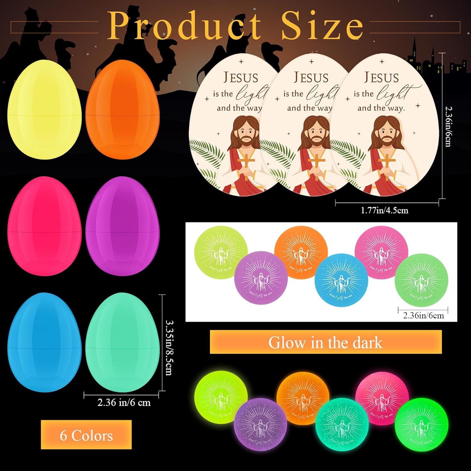 Wettarn 24-Piece Christian Easter Egg Set - Glow in The Dark Bouncy Balls & Cards for Easter Baskets
