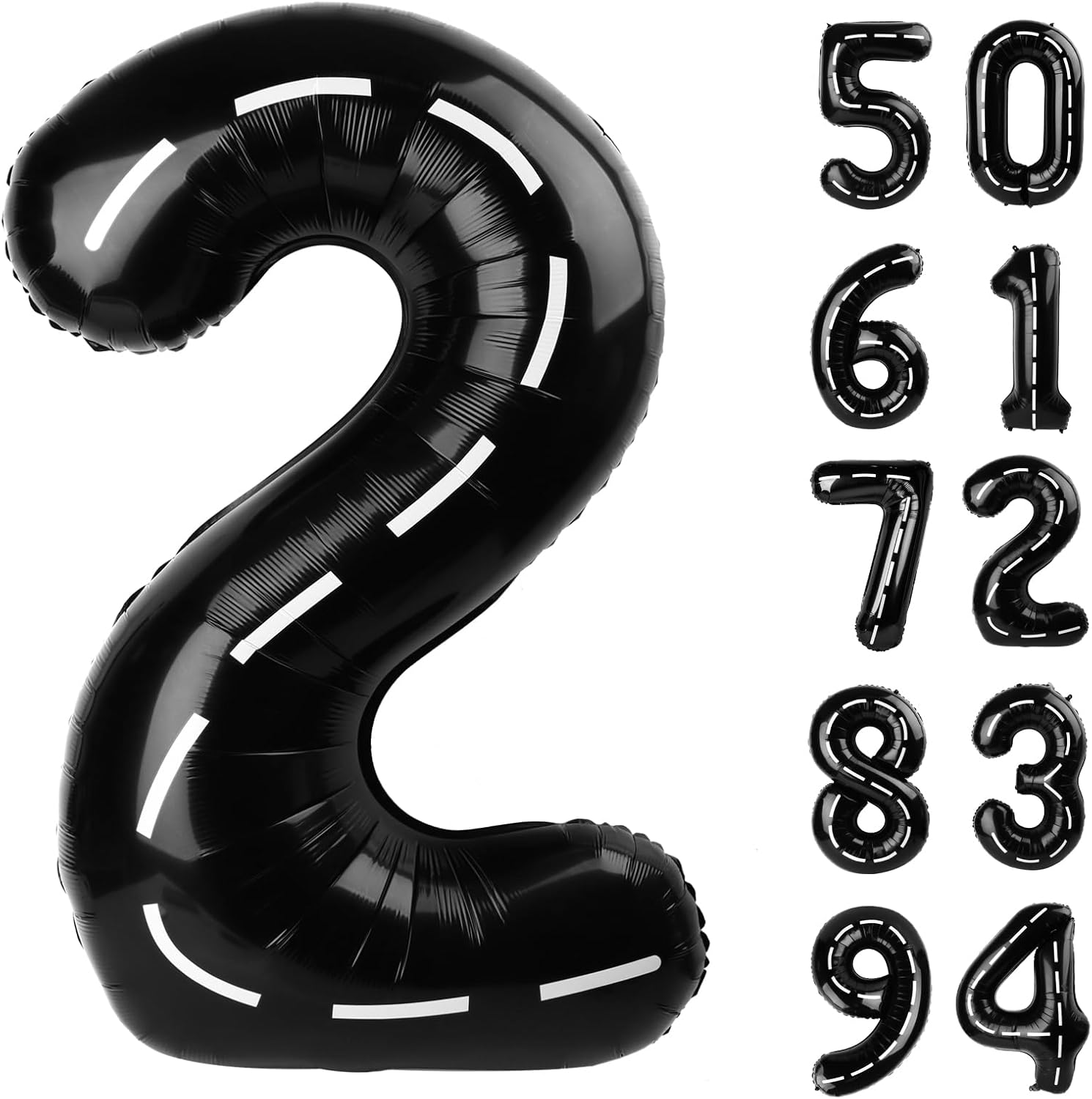 Race Car 2 Balloon - 40 Inch Black Number 2 Balloon for Second Birthday Party Decorations