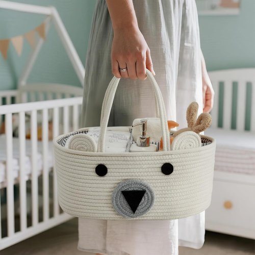 DECOMOMO Teddy Bear Basket - Large Diaper Caddy for Baby Shower | Cute Animal Design