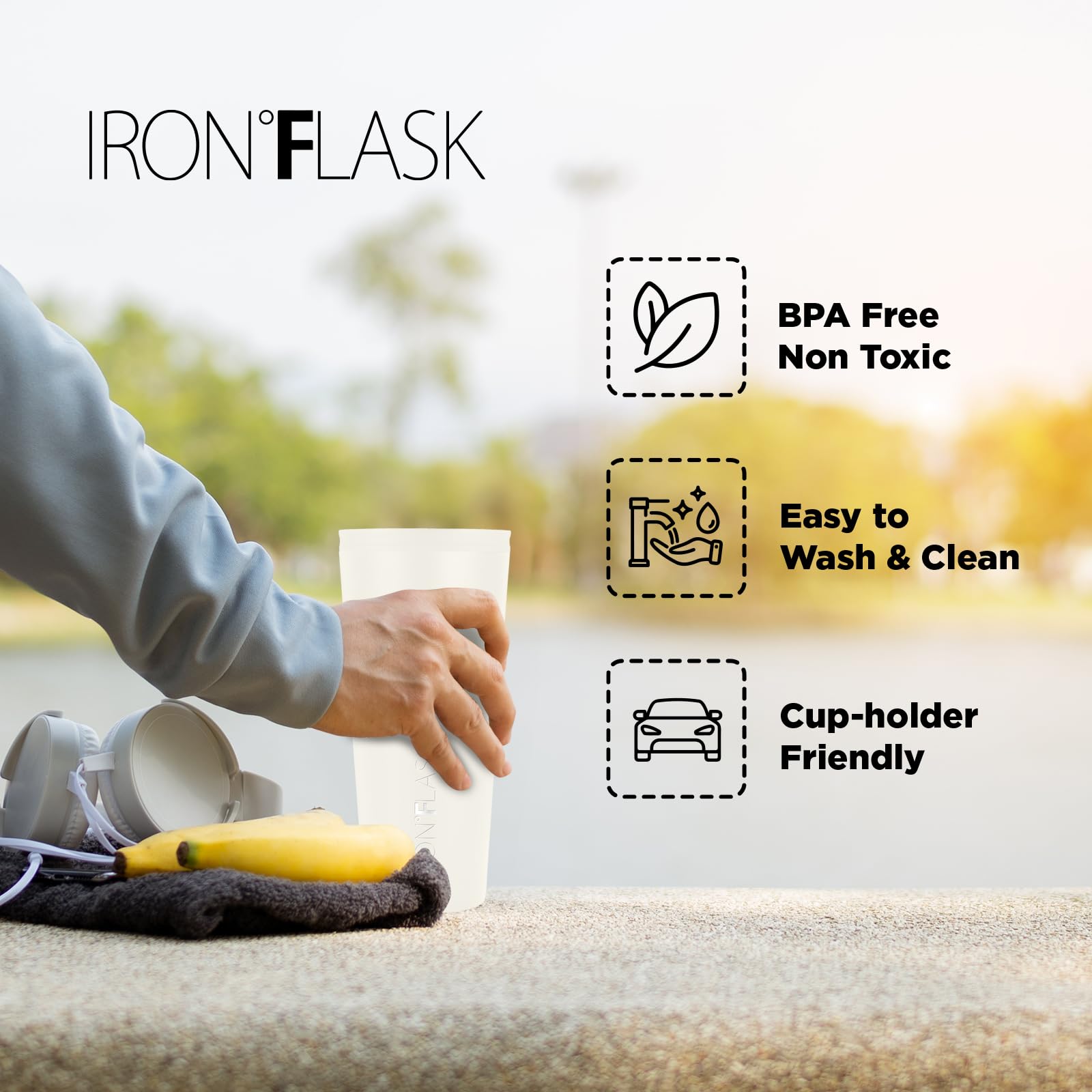 IRON °FLASK Classic Tumbler - Vacuum Insulated Stainless Steel Water Bottle, Double Walled, Drinking Cup, Insulated Travel Mug (Cashmere Cream, 32 oz Solid Lid)