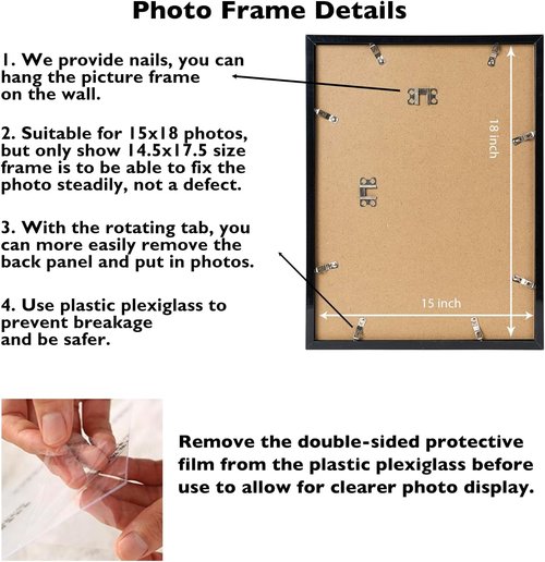 JCJMY 15x18 Picture Frame - Black Wall Gallery Frame for Horizontal & Vertical Photos