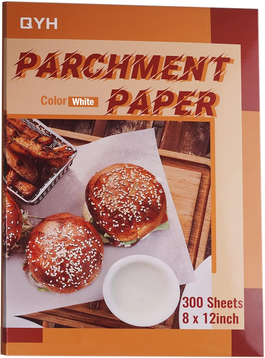 QYH Parchment Paper Baking Sheets - 300 Non-Stick Pre-Cut 8x12 Inch White Sheets for Baking & Grilling