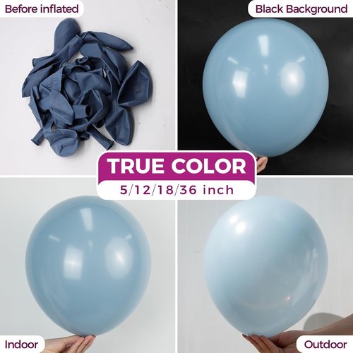 Bezente Dusty Blue Balloons - 100 Pack 12-Inch Round Helium Balloons for Parties & Events