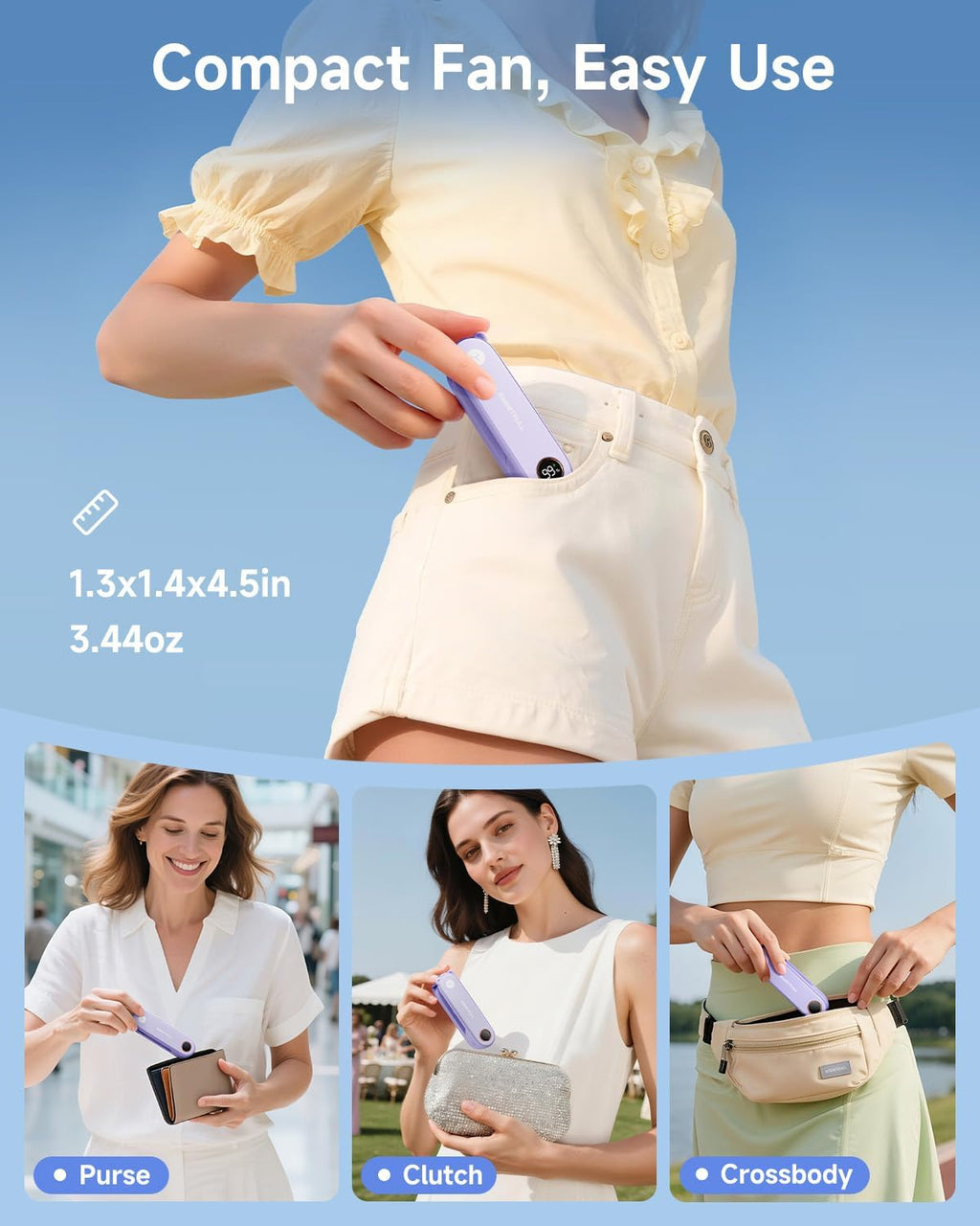 Sweetfull Portable Handheld Mini Fan - 3-in-1 USB Rechargeable with LED Display | Compact & Foldable for Travel