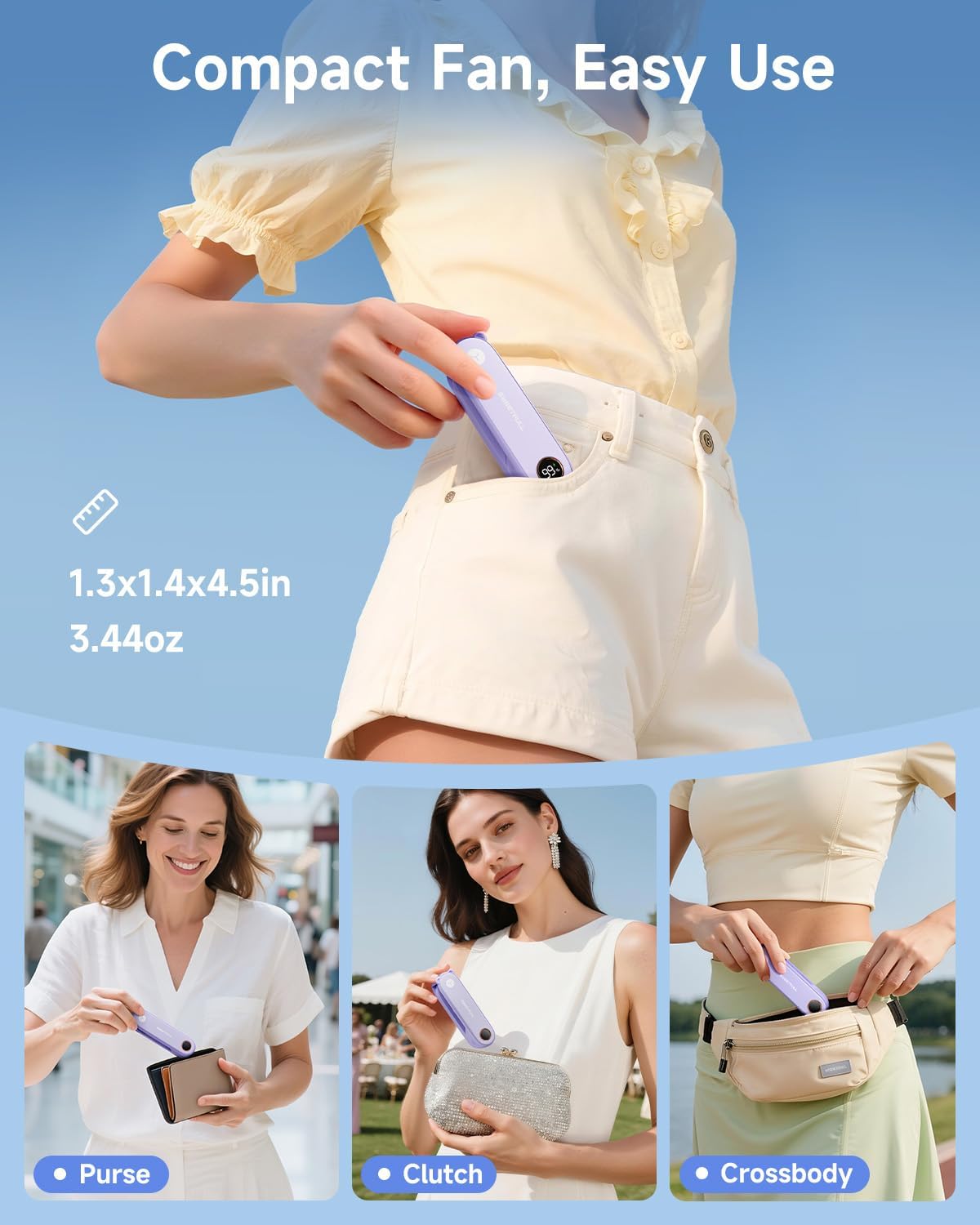 Sweetfull Portable Handheld Mini Fan - 3-in-1 USB Rechargeable with LED Display | Compact & Foldable for Travel