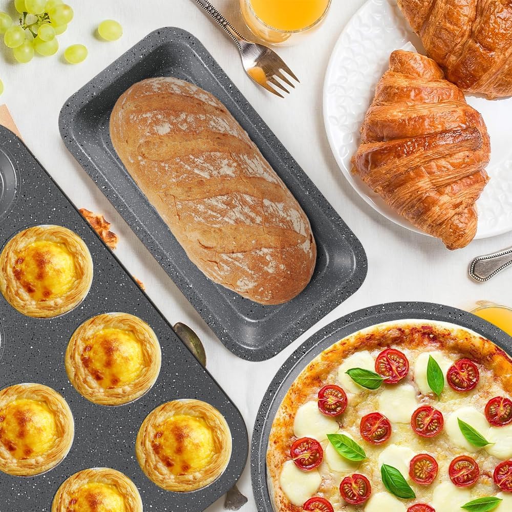 Professional Grade Nonstick Baking Pans Set by [Brand Name] - 11-Piece Carbon Steel Bakeware, Dishwasher Safe, Oven Safe to 450°F | Steel Gray