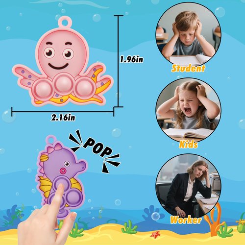 Ksmky 32PCS Sea Animal Pop Fidget Toys Bulk, Mini Pop Keychain,Party Favors for Kids, Goodie Bag Stuffers,Classroom Prizes,Treasure Box Toys