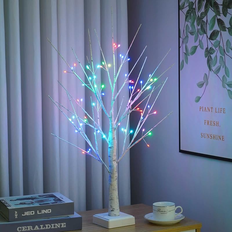 2ft Pre-lit Birch LED Tree with 72 RGB Lights & Remote - USB/Battery Powered, 1 Pack, Variation: 72LT RGB Birch