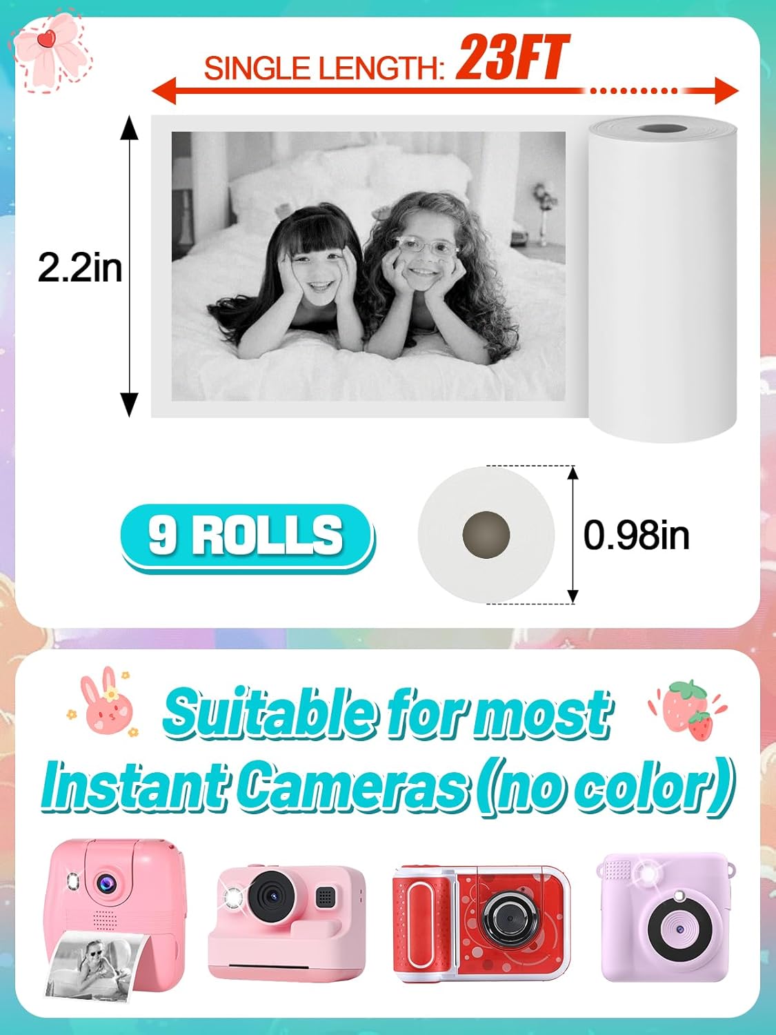 Skiennix Instant Camera Print Refill Paper - 9 Thermal Rolls for Kids' Photo Printers | Perfect Birthday Gift