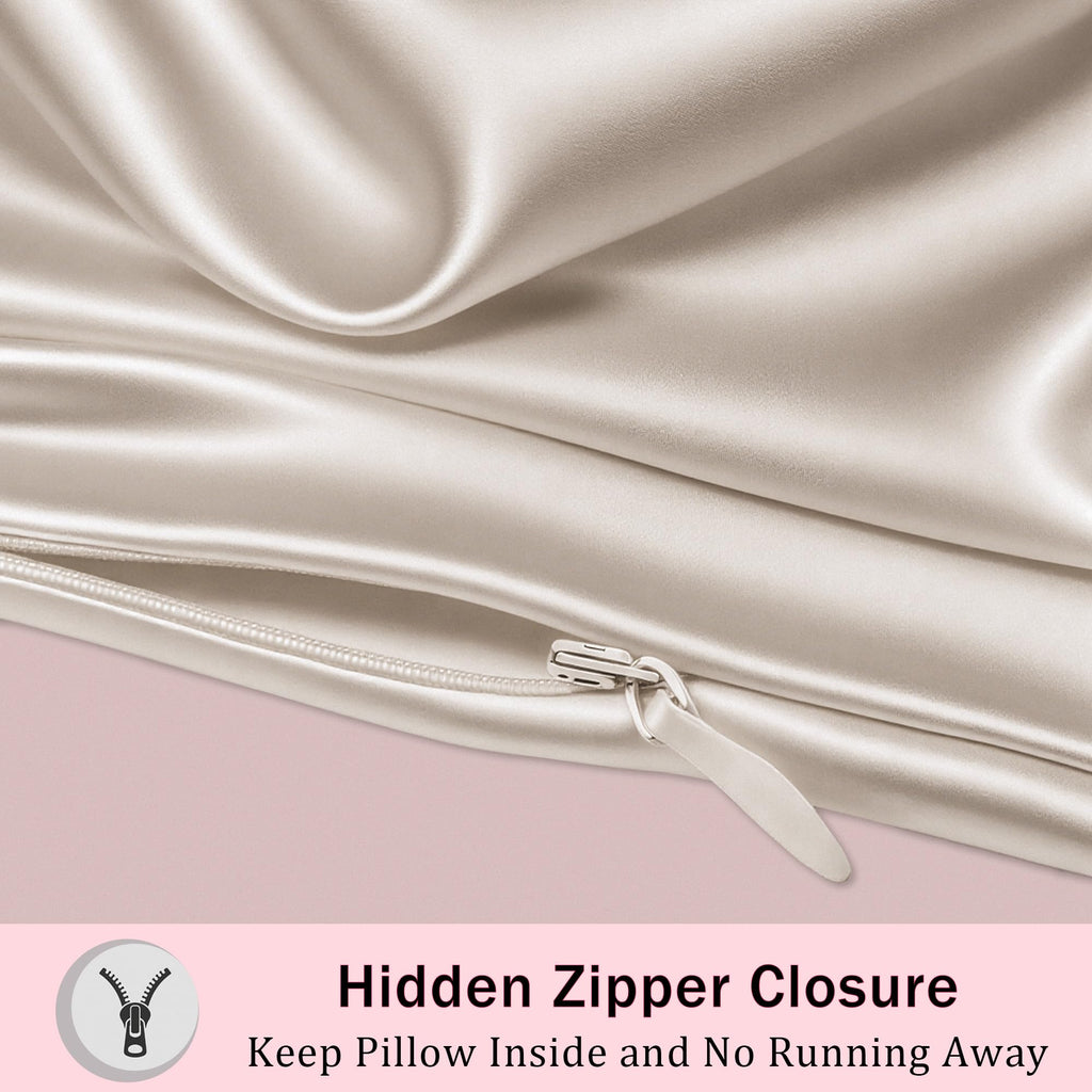 Mulberry Silk Pillow Cases with Zipper, Ultra Smooth Soft Breathable Cooling Pillow Cases for Hot Sleepers, Silk Satin Pillowcase for Hair and Skin, Gifts for Women (Beige, Standard Size, 1 Pack)