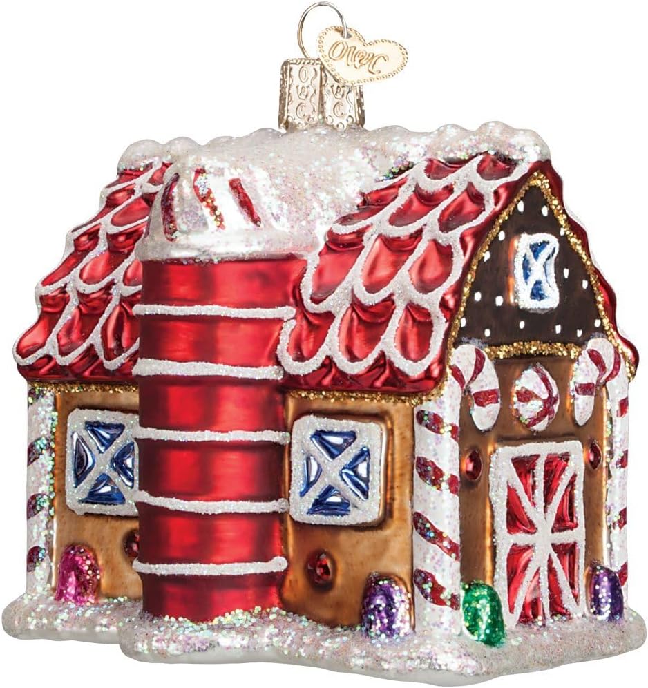 Old World Christmas Gingerbread Barn Ornament - Handcrafted Glass Blown Holiday Decoration