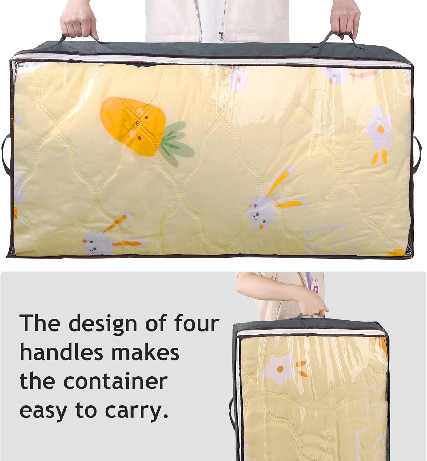 Skiennix 90L Under Bed Storage Containers - Large Capacity Organizer Bags with Clear Window & Reinforced Handles | 8 Pack for Bedding & Clothes