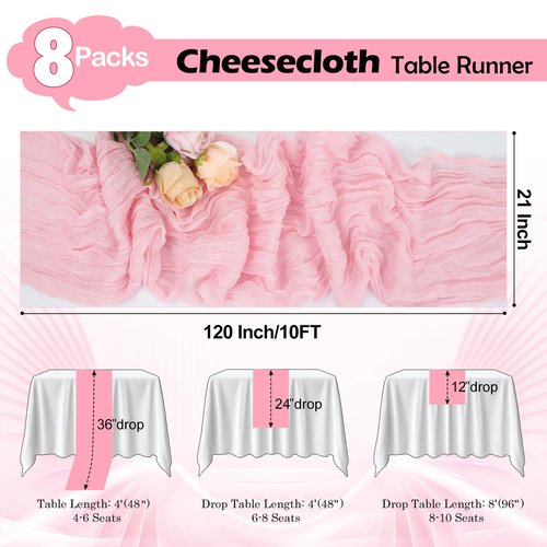 18 Pack Light Pink Cheesecloth Table Runner 21x120 Inch Boho Gauze Table Runners Rustic Pink Table Runner for Wedding Birthday Party Baby Shower Centerpiece Home Decorations(18pack Light Pink)