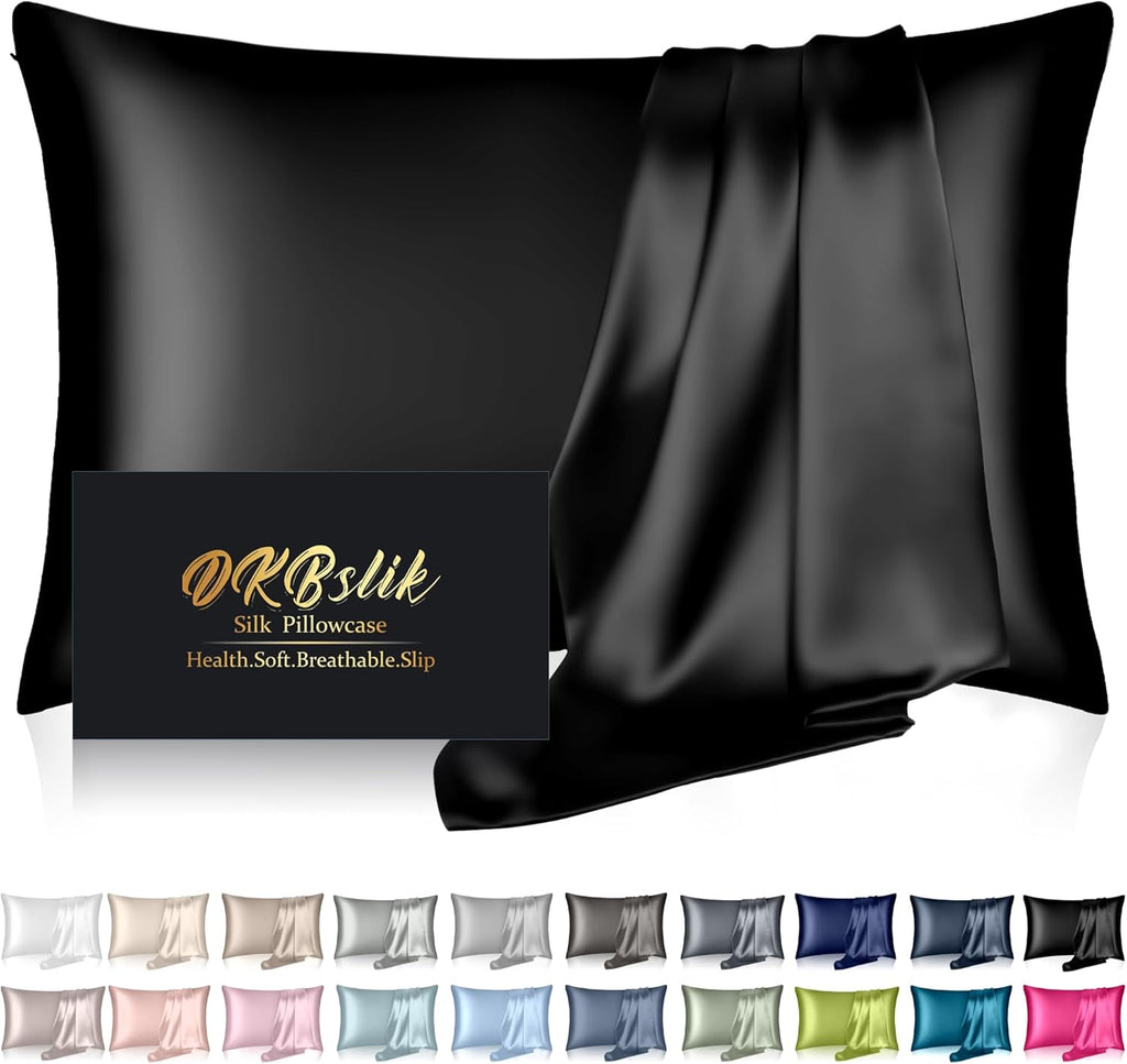 Mulberry Silk Pillowcases - Standard Size Natural Silk Satin for Hair & Skin | Black Zippered Design