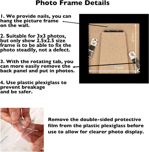 JCJMY 3x3 Picture Frame - Black Tabletop Frame with Shatter-Resistant Plexiglass | Sturdy Design