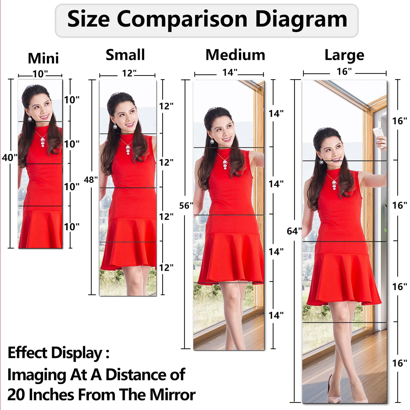 quegau Full Length Safety Shatterproof Mirror for Kids - Plastic Wall Mirror Made of Acrylic Plexiglass, 4 Pcs 14" x14" - Long Bedroom Door Closet Mirror for Home Gym Body Workout