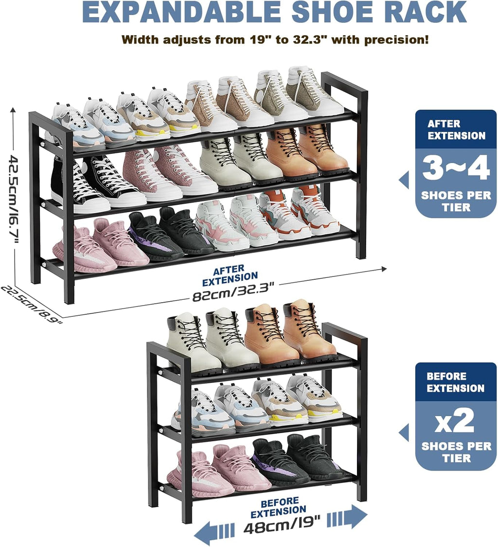 Mavivegue Expandable Shoe Rack - 3-Tier Adjustable Organizer for Closet & Entryway | 18-33” Size
