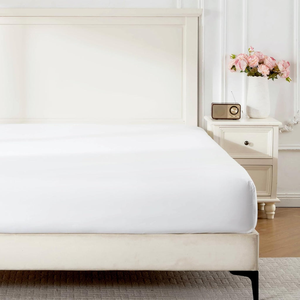 Rose&RISY Queen Fitted Sheet - Soft, Breathable & Cooling | 16" Deep Pocket, White