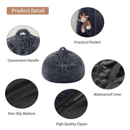 Bean Bag Cover (No Filler) Soft Faux Fur Stuffed Animal Bean Bag Storage, Fluffy Plush Bean Bag Chair Cover Washable, Comfy Bean Bag Covers for Adults Kids Teens