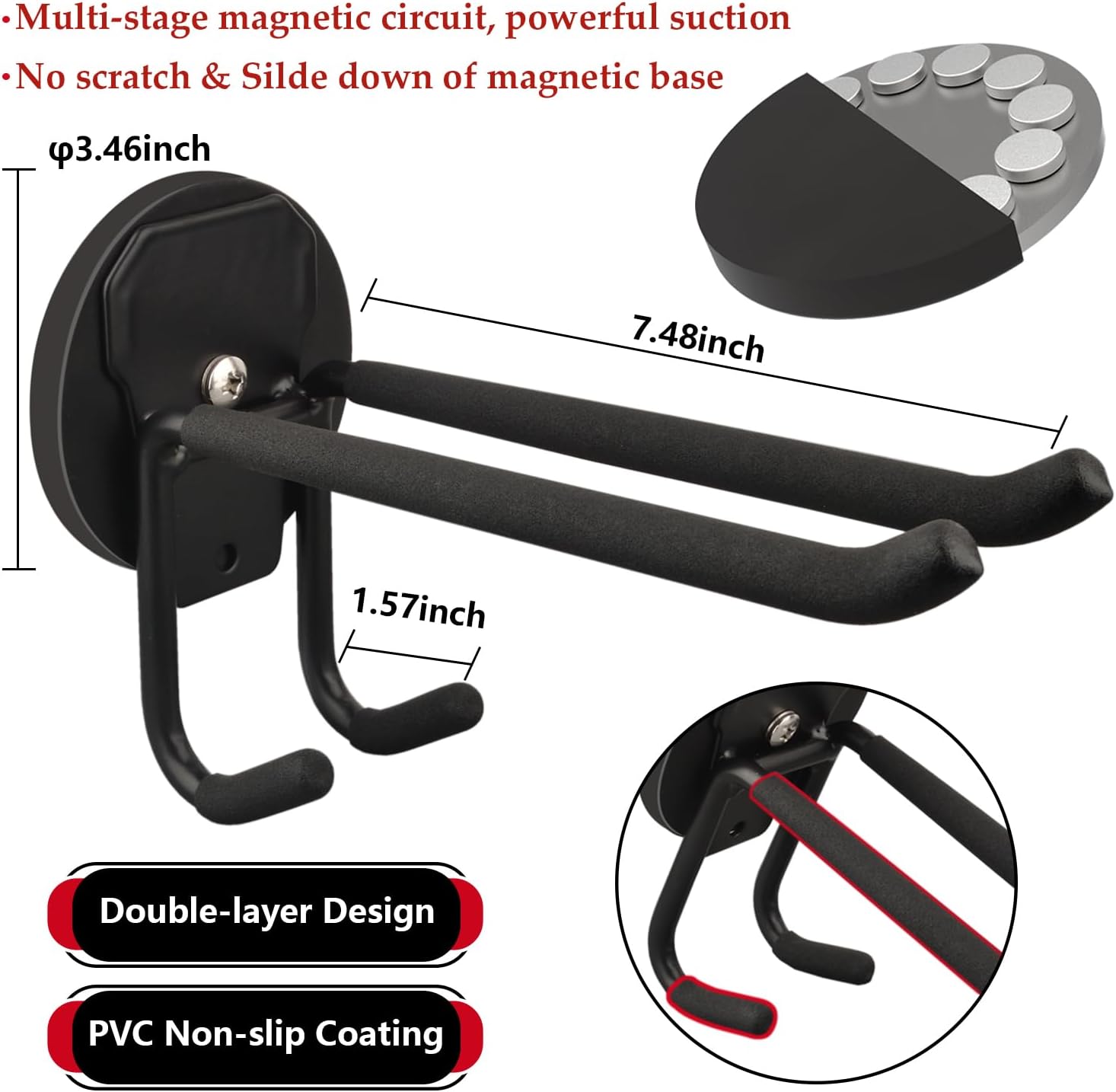 ULIBERMAGNET Heavy Duty Magnetic Hooks - Double Layer Storage Solution for Tools & Cables | 2-Pack, 3.46-Inch