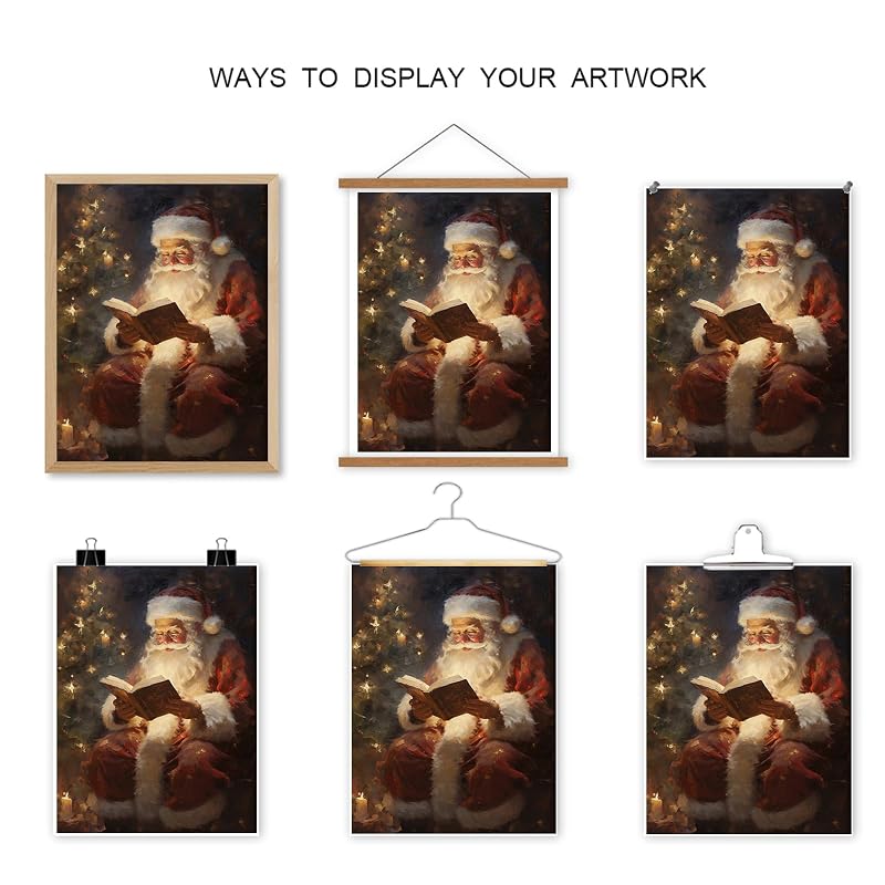 Vintage Santa Reading Canvas Wall Art – 12x16in, Unframed, Claus Variation