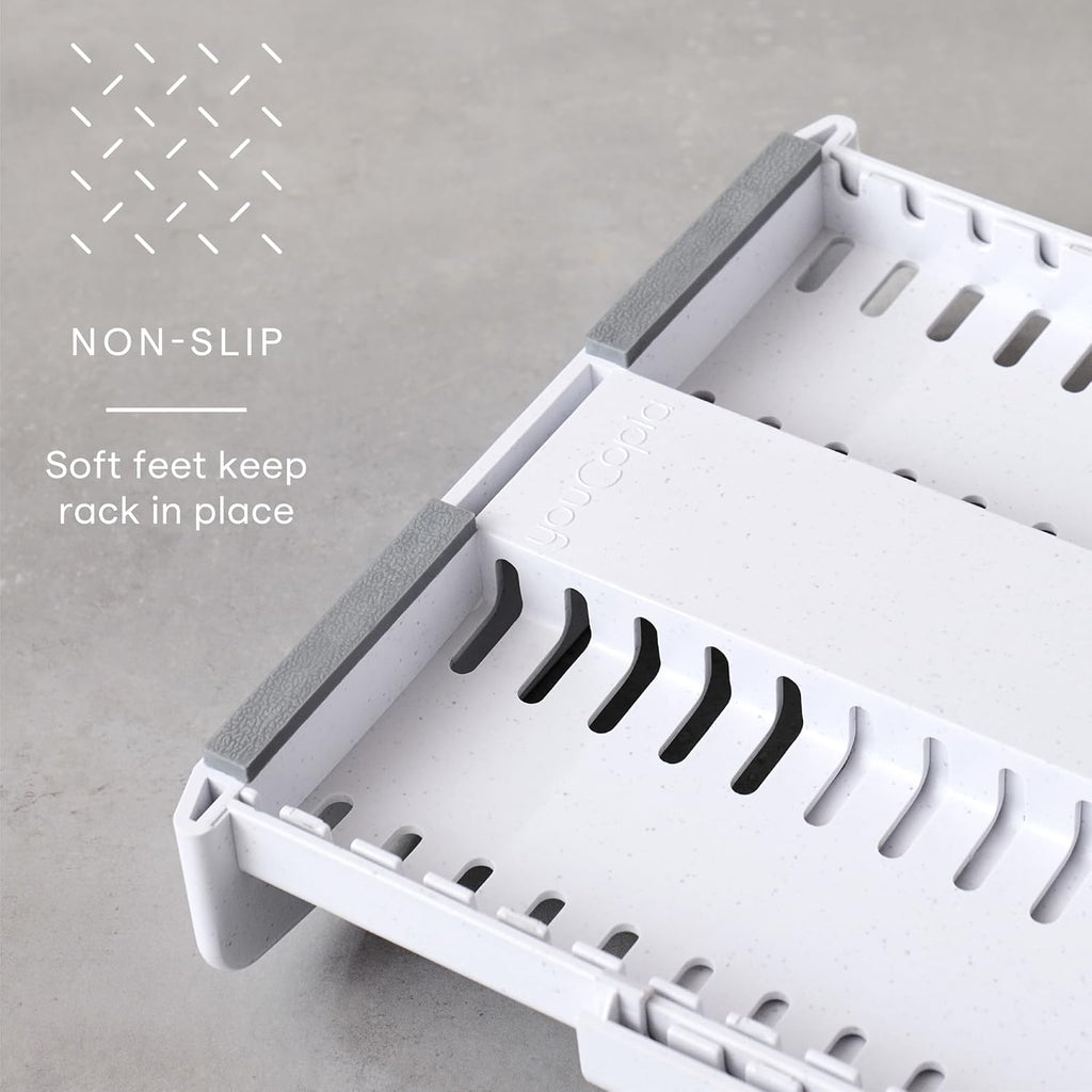 YouCopia StoreMore Expandable Pan Rack - Adjustable 12.5"-22" Kitchen Organizer with Steel Wires