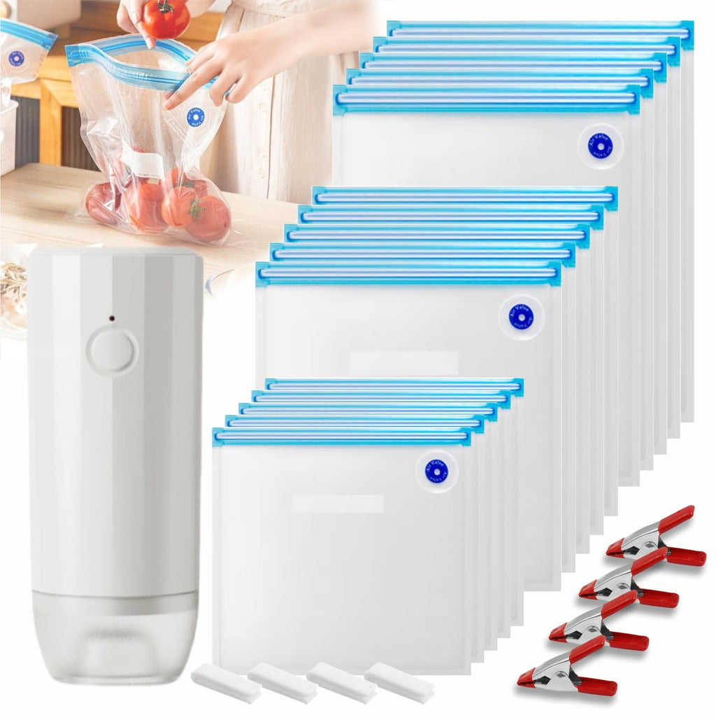 Sous Vide Bags Reusable 30 Pcs, Reusable Vacuum Seal Bags for Food with Upgraded Auto Pump for Anova, Joule Cookers, BPA Free Sous Vide Kit