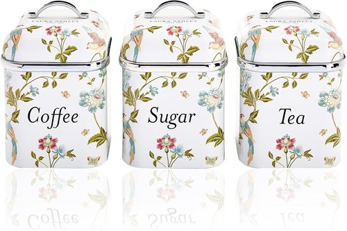 Laura Ashley Canister Set - Elegant 3-Piece Elveden White Design for Kitchen Storage