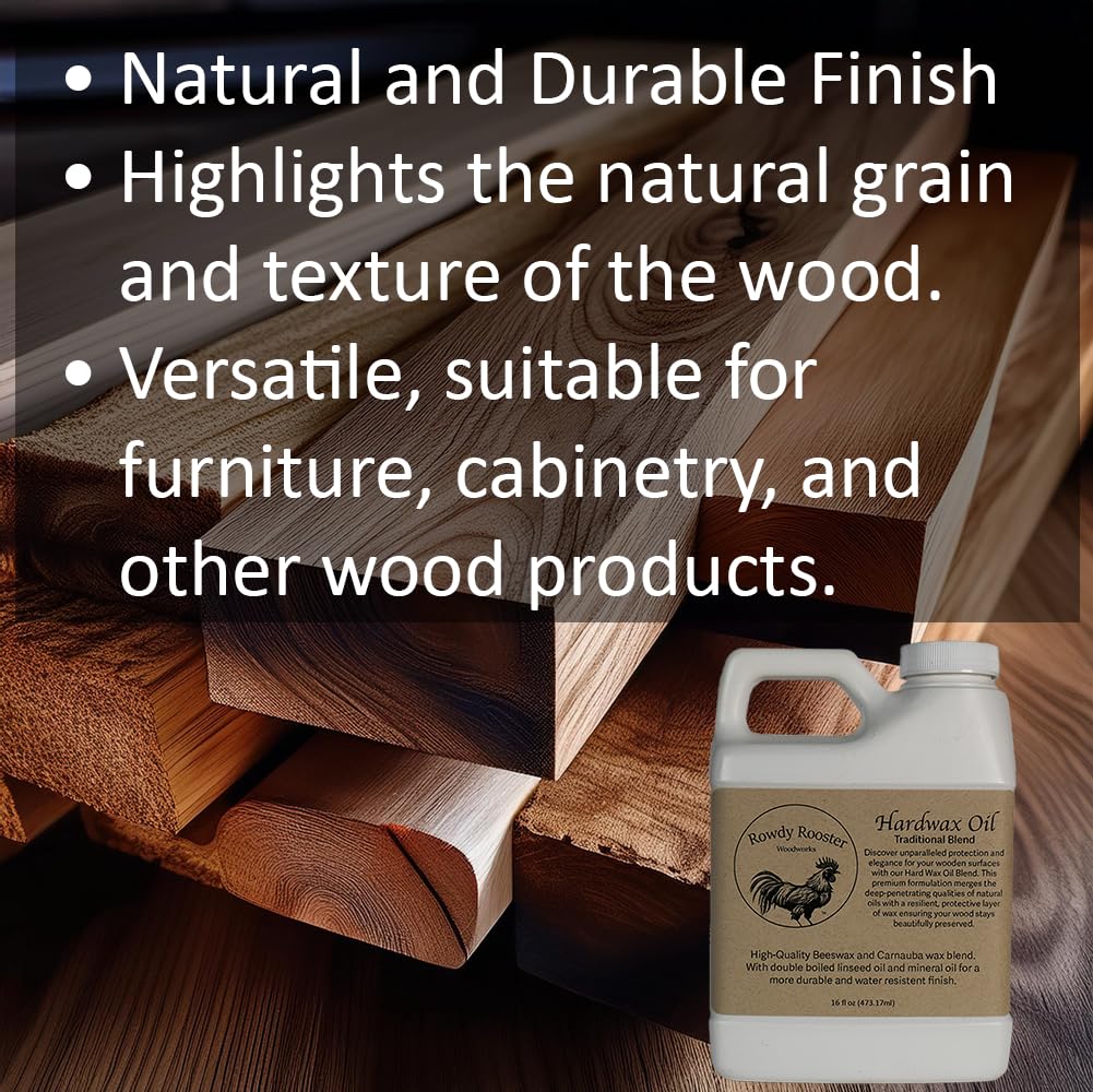 Traditional Hard Wax Oil - Durable Satin Finish with Mineral Oil, Hard Wax, and Linseed Oil for a Beautiful protective Wood Finish. Ideal for bare wood, furniture and more.-USA Made (16 fl.oz)