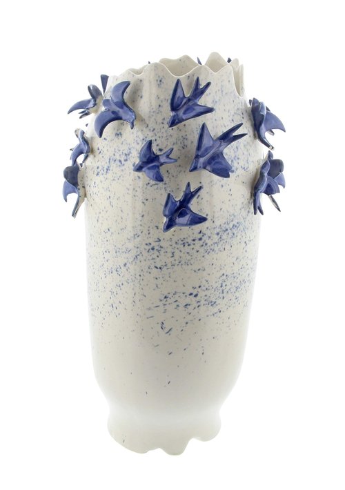 Deco 79 Ceramic Bird Decorative Vase 3D Centerpiece Vase, Flower Vase for Home Decoration 11" x 11" x 18", White