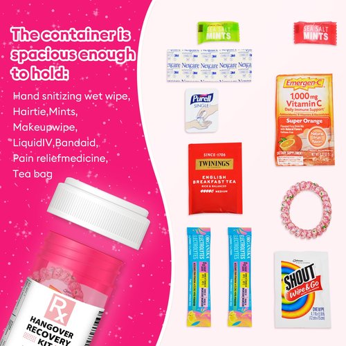 LOVEVOYAGE Bachelorette Party Favors - 6 Pack Pink Empty Pill Bottles, DIY Hangover Kit Supplies for 21st Birthday, Nashville Girls Trip, Bridal Shower & Wedding Guest Gifts