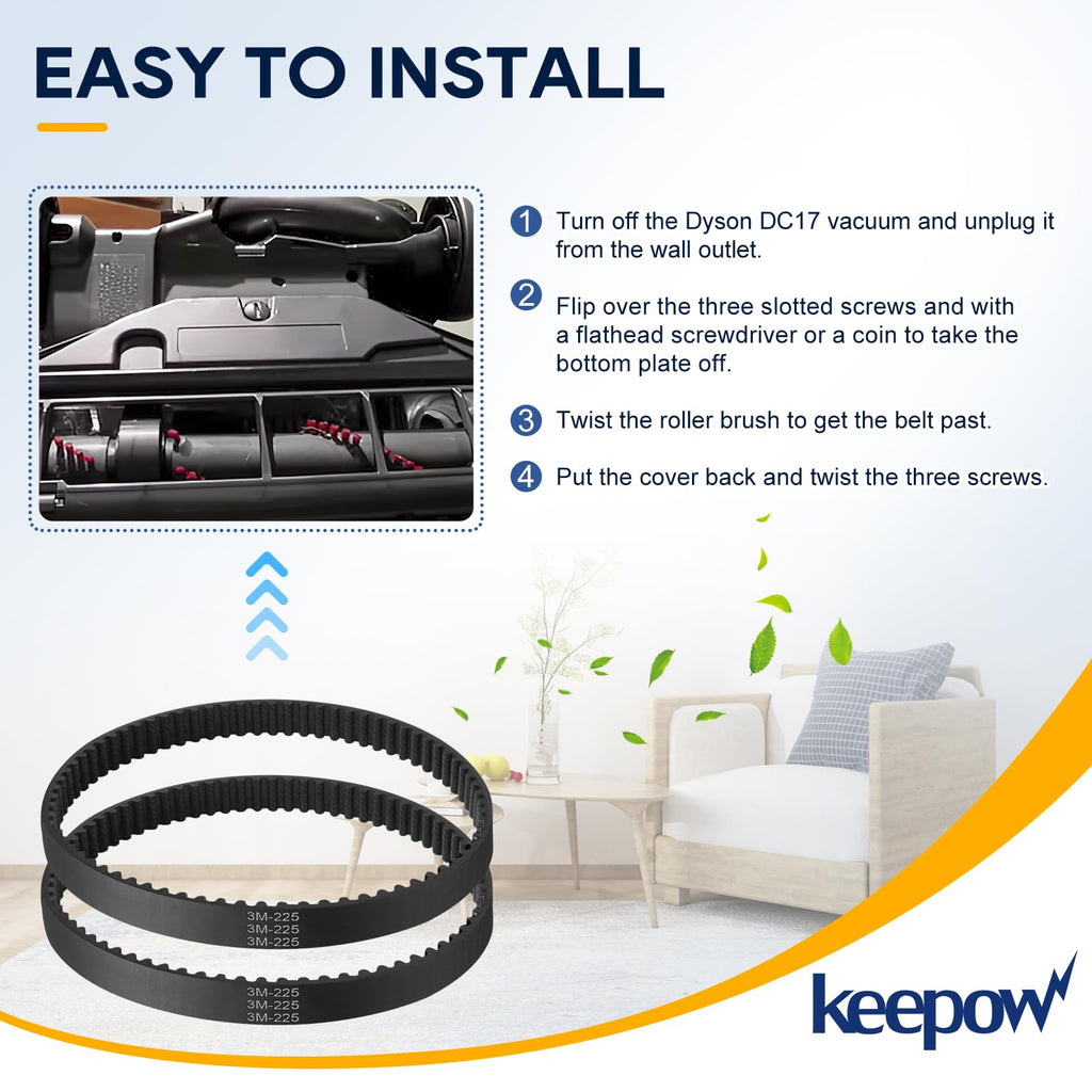 KEEPOW DC17 Replacement Belt Part 911710 01 02 Compatible with Dyson DC17 Animal Absolute Vacuum Cleaner, 4 Pack