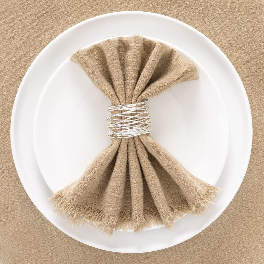 Socomi Linen Napkins Set of 6 - Washable Caramel Cloth Napkins for Weddings & Parties | 17"x17" Size