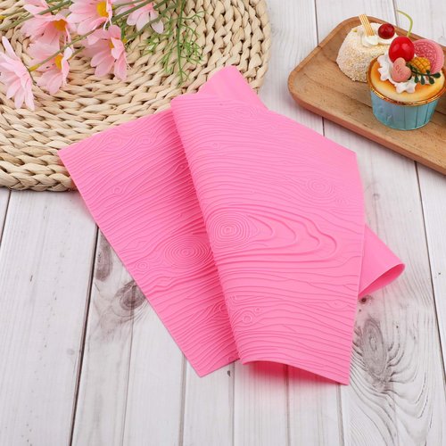 Hariendny Fondant Woodgrain Impression Mat Fondant Silicone Lace Mold Fondant Wood Texture Mat Silicone Cake Fondant Mat Fondant Embossed Craft Tools for Cakes Decorating(17 x 9 inches), Pink