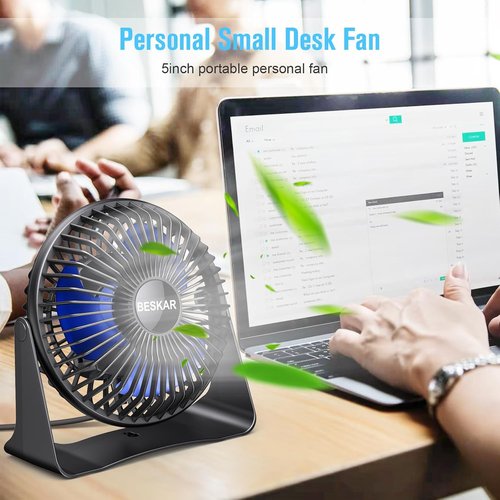 BESKAR Portable USB Desk Fan - 3 Speed Quiet Operation with 360° Rotation | Ideal for Home & Office