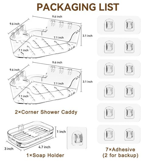 JNDETOP Corner Shower Caddy, 3-Pack Adhesive Shower Organizer with Soap Holder and Hooks, Rustproof Corner Shower Shelves, No Drilling Bathroom Organizer for Bathroom