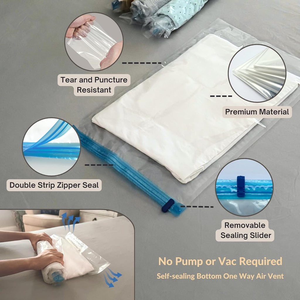 Skiennix 35 Pack Vacuum Storage Bags - Compression Space Saver for Bedding & Clothing | Hand Pump Included