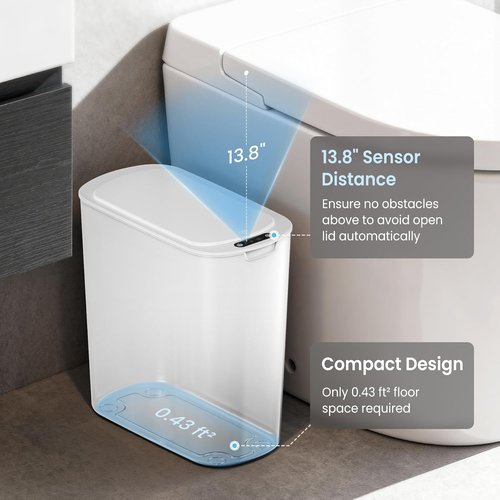 Cesun Automatic Motion Sensor Trash Can - Touchless 2.6 Gallon Slim White Waste Bin for Bathroom, Office & Home