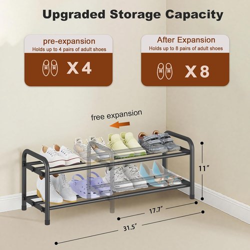 KANAV 2-Tier Expandable Shoe Rack - Adjustable Storage Organizer for Small Spaces | Durable Design for Entryway, Bedroom, Office